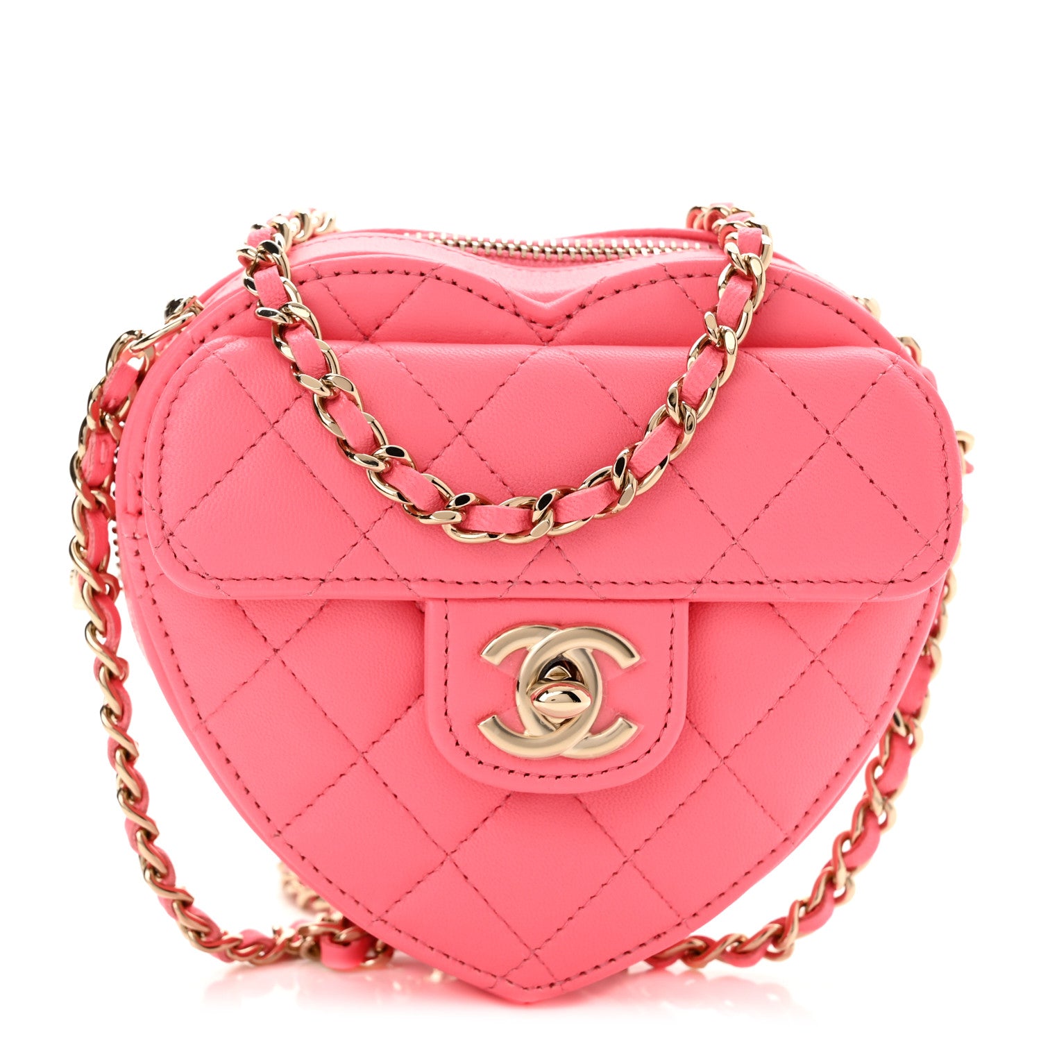 Chanel Lambskin Quilted CC In Love Heart Clutch With Chain Pink 1 of 10