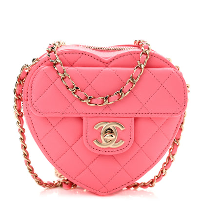 Chanel Lambskin Quilted CC In Love Heart Clutch With Chain Pink 1 of 10