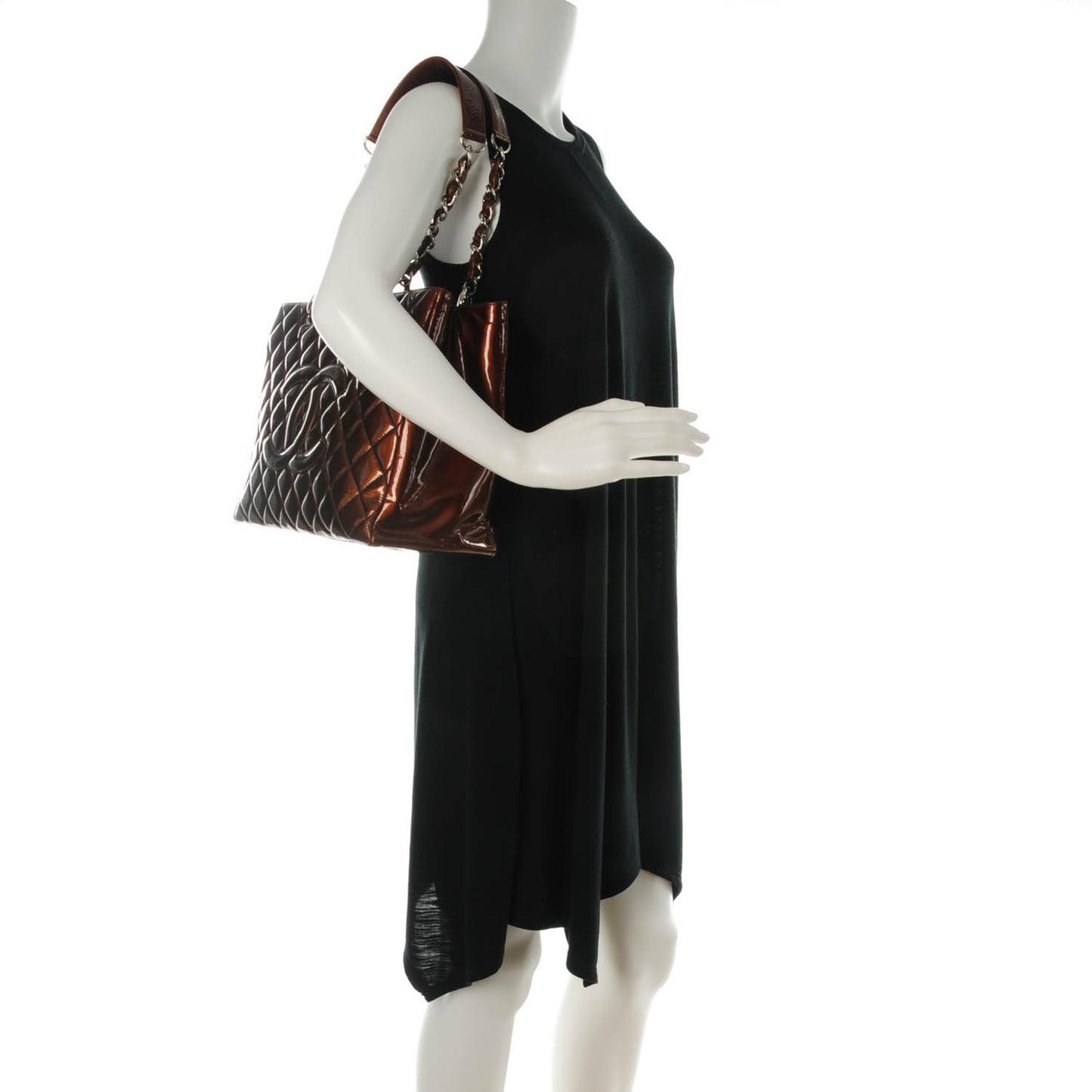 Metallic Patent Quilted Grand Shopping Tote GST Bronze