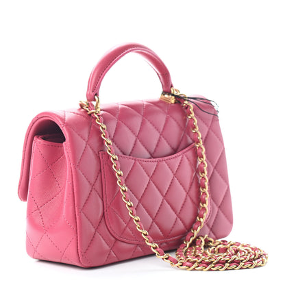 Chanel Lambskin Quilted Mini Top Handle Rectangular Flap Dark Pink 3 of 9