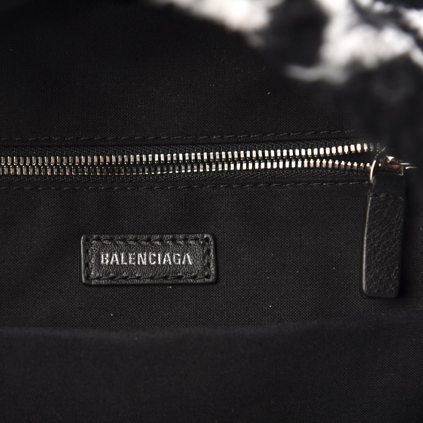 Faux Fur Diagonal Logo Small Everyday Backpack Black White