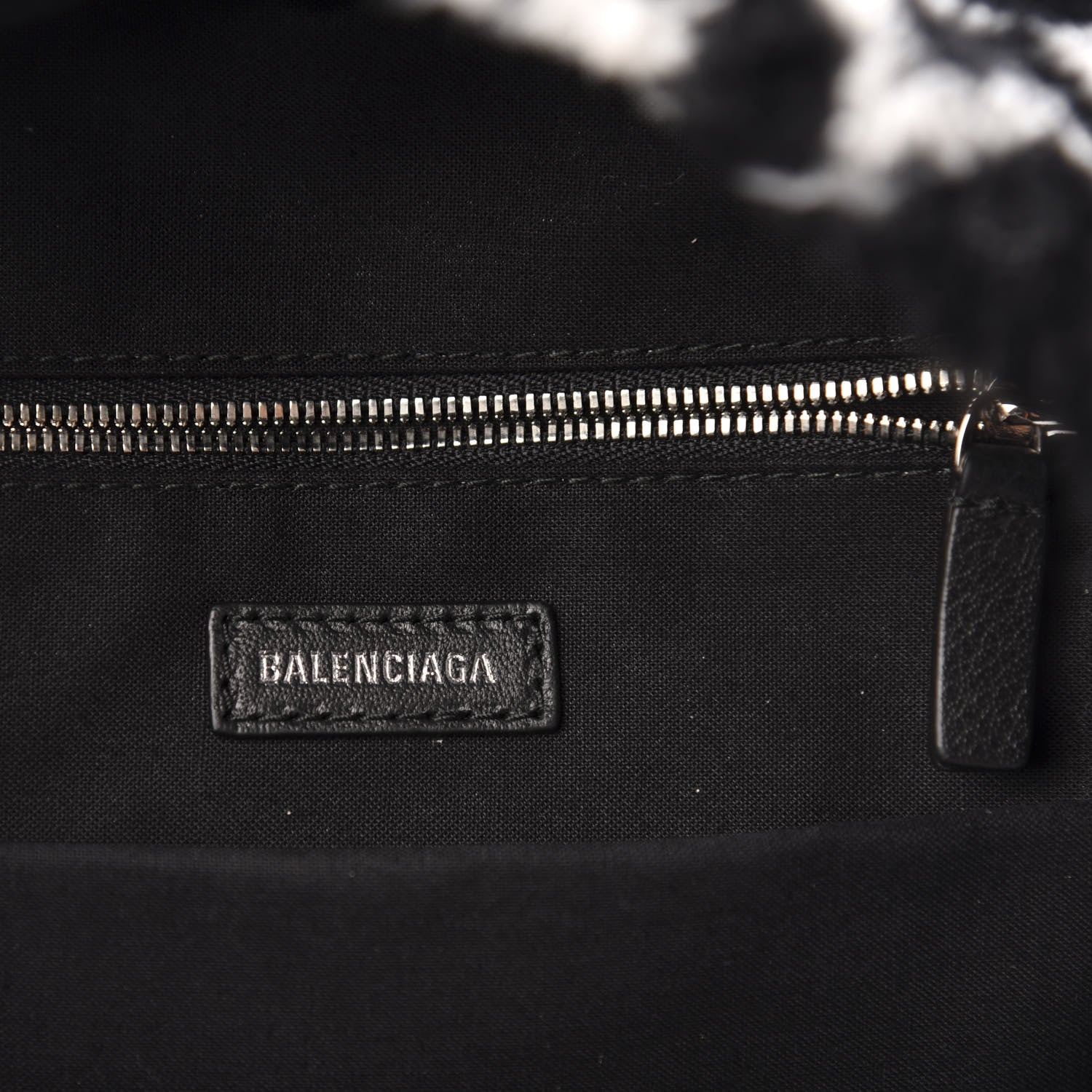 Balenciaga Faux Fur Diagonal Logo Small Everyday Backpack Black White 5 of 9