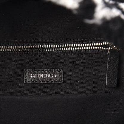 Balenciaga Faux Fur Diagonal Logo Small Everyday Backpack Black White 5 of 9
