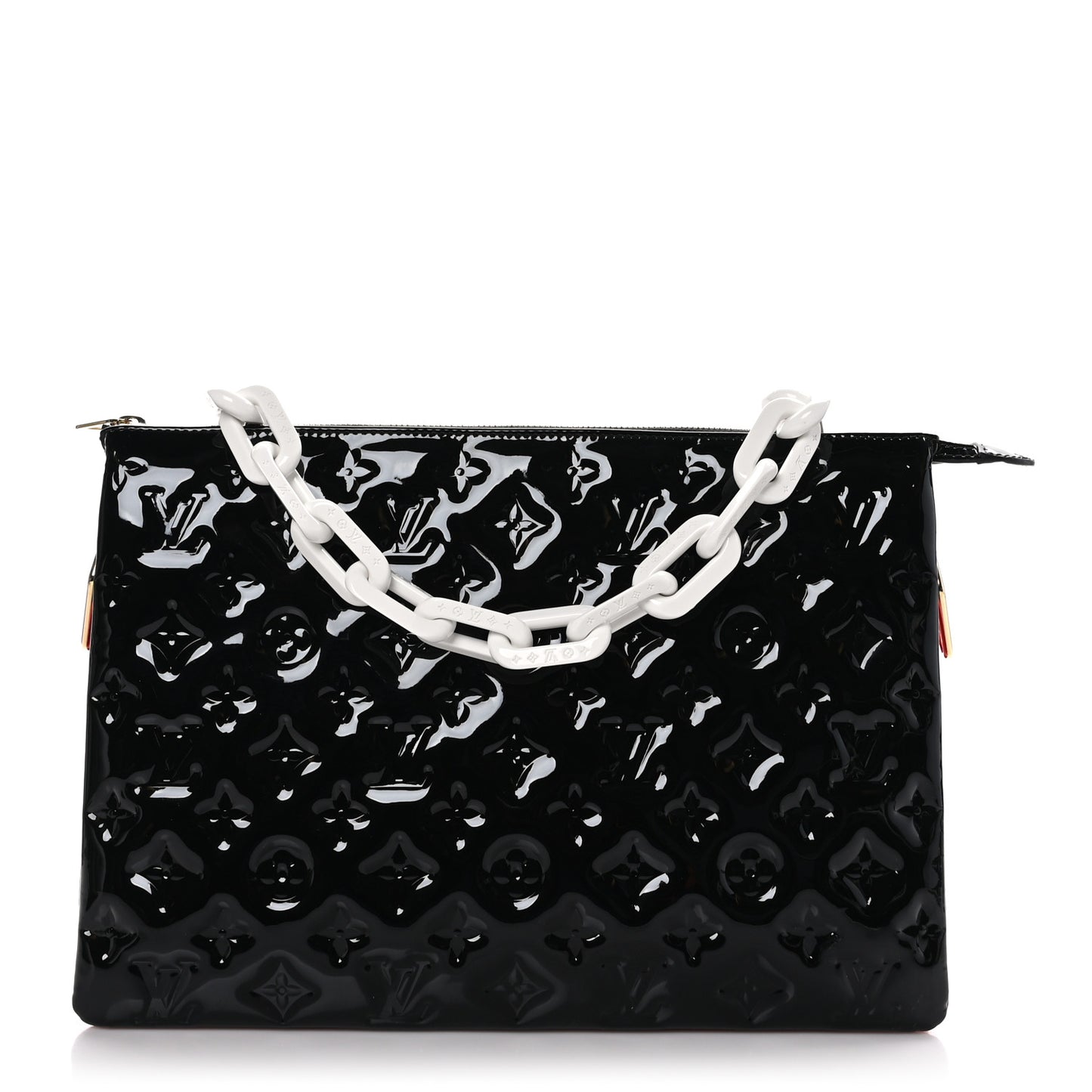 Patent Embossed Monogram Lambskin Coussin MM Black Red