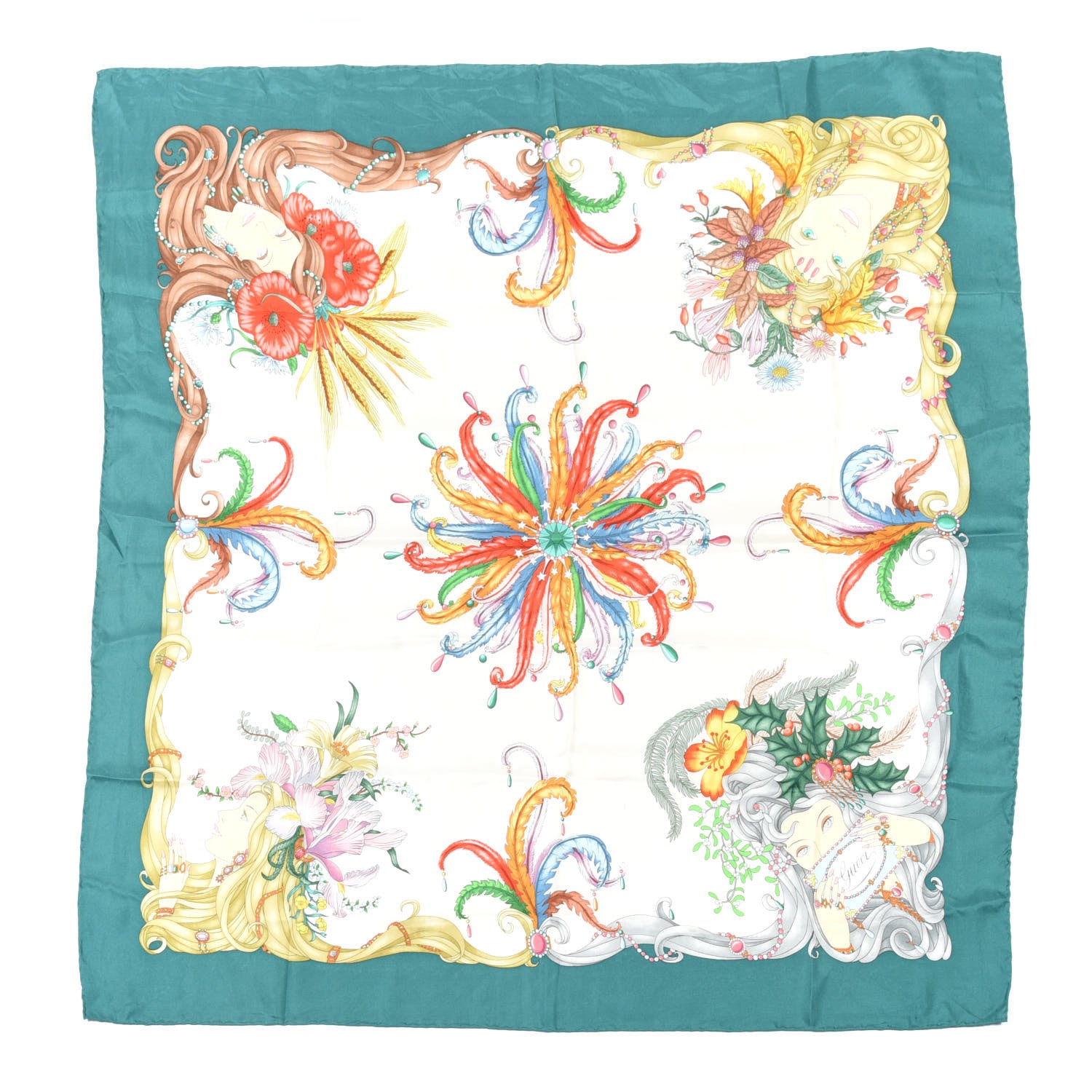 Gucci Silk Floral Feather Square Scarf Multicolor 1 of 3