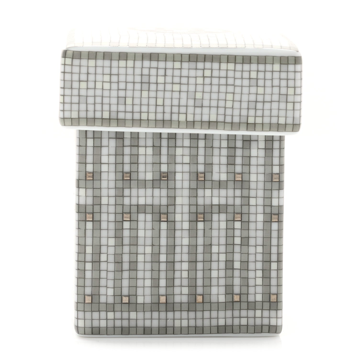 Hermes Porcelain Small Mosaique Au 24 Sugar Box Platinum 1 of 9