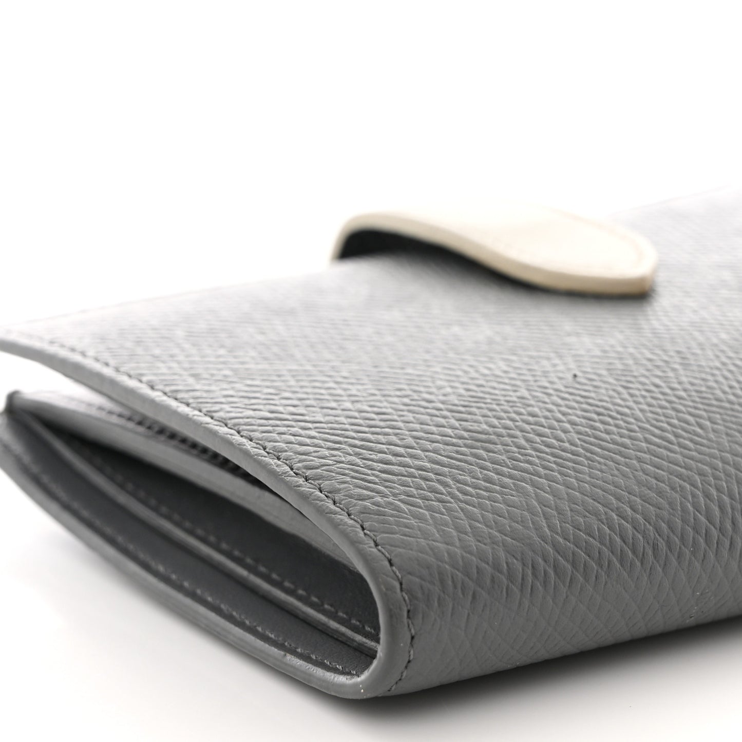 Grained Calfskin Medium Multifunction Strap Wallet Grey Chalk