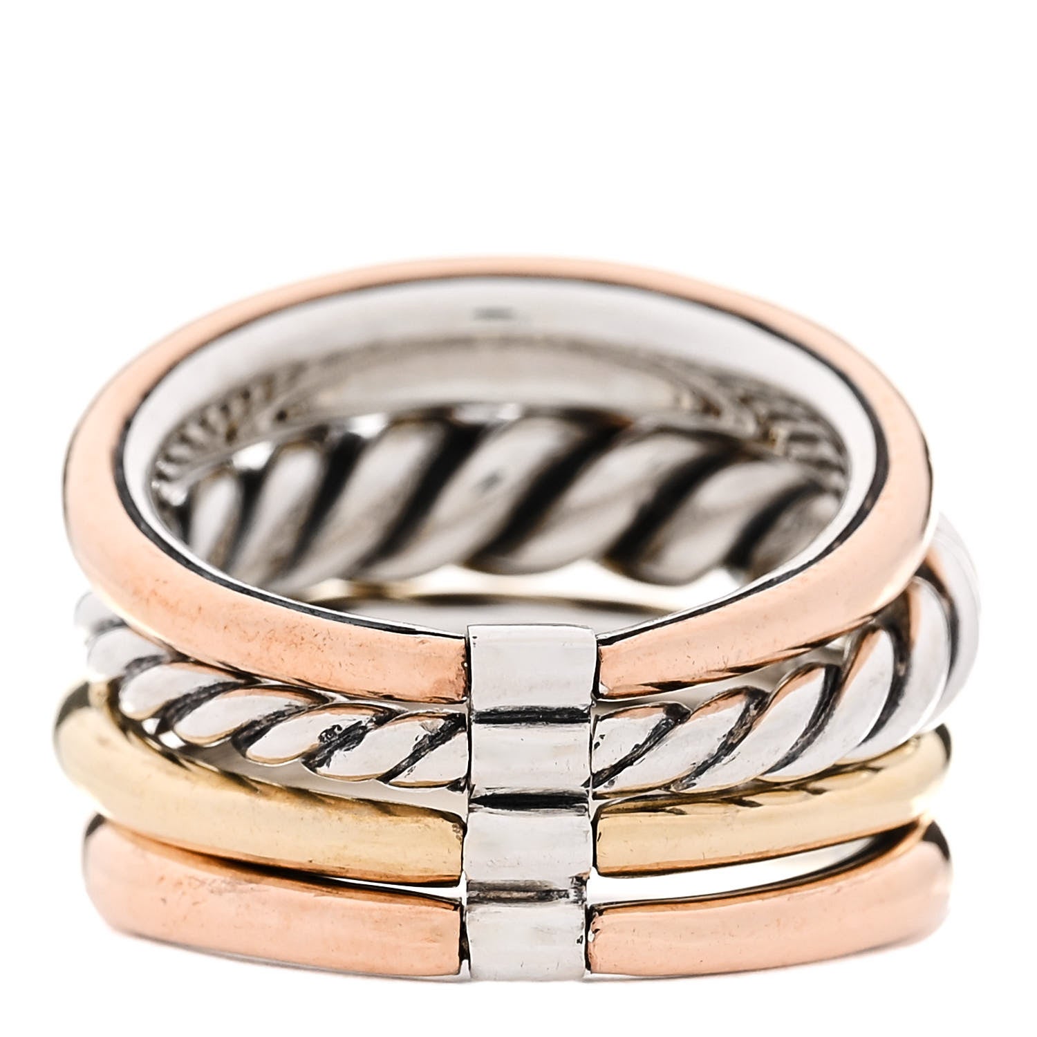 David Yurman Sterling Silver Bronze Brown Diamond Pure Form Mixed Metal Ring 54 7 3 of 4
