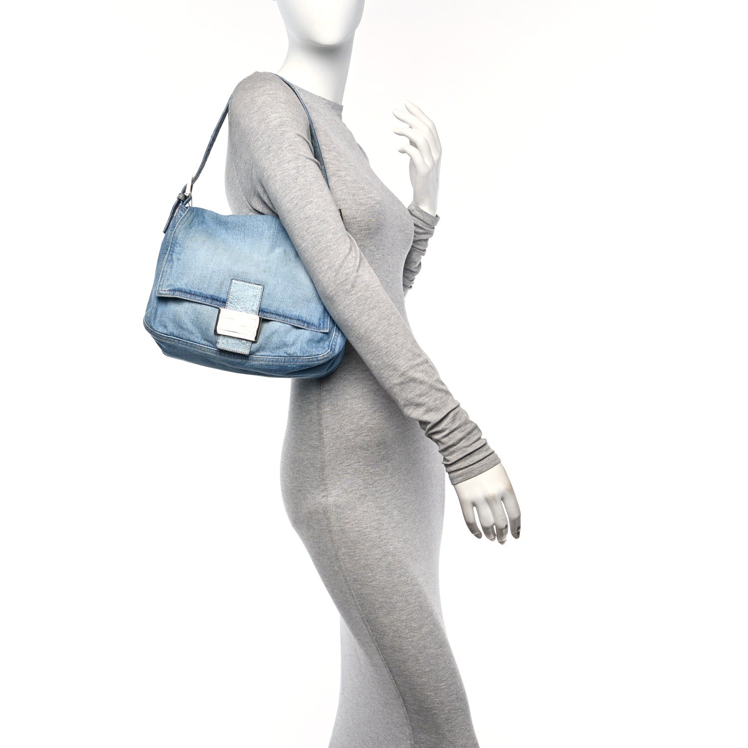 Fendi Denim Toad Mama Baguette Blue 2 of 9