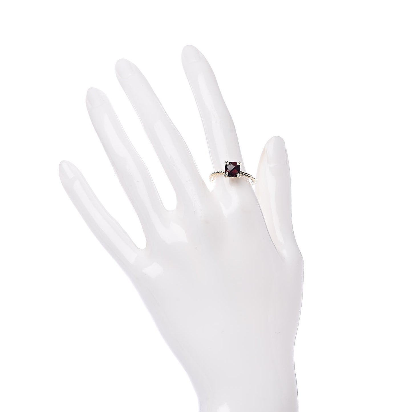 18K Yellow Gold Diamond Garnet 7mm Chatelaine Ring 54 7