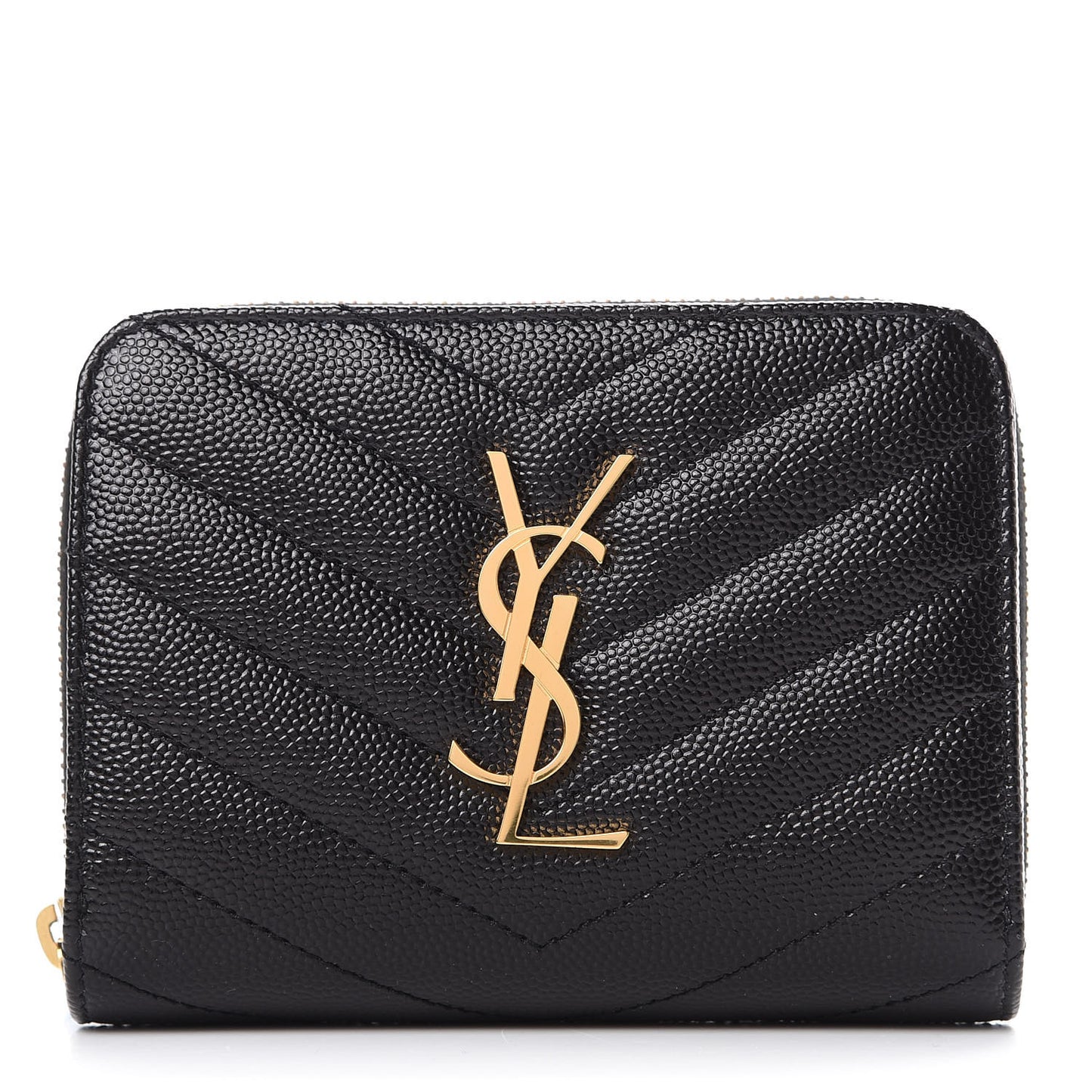 Grain De Poudre Matelasse Chevron Monogram Compact Zip Around Wallet Black
