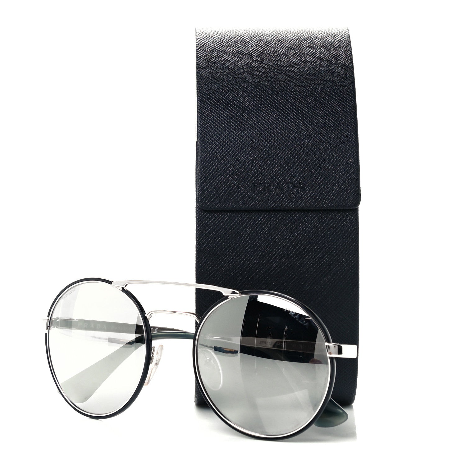 Prada Round Sunglasses SPR 51S Black Silver 8 of 8