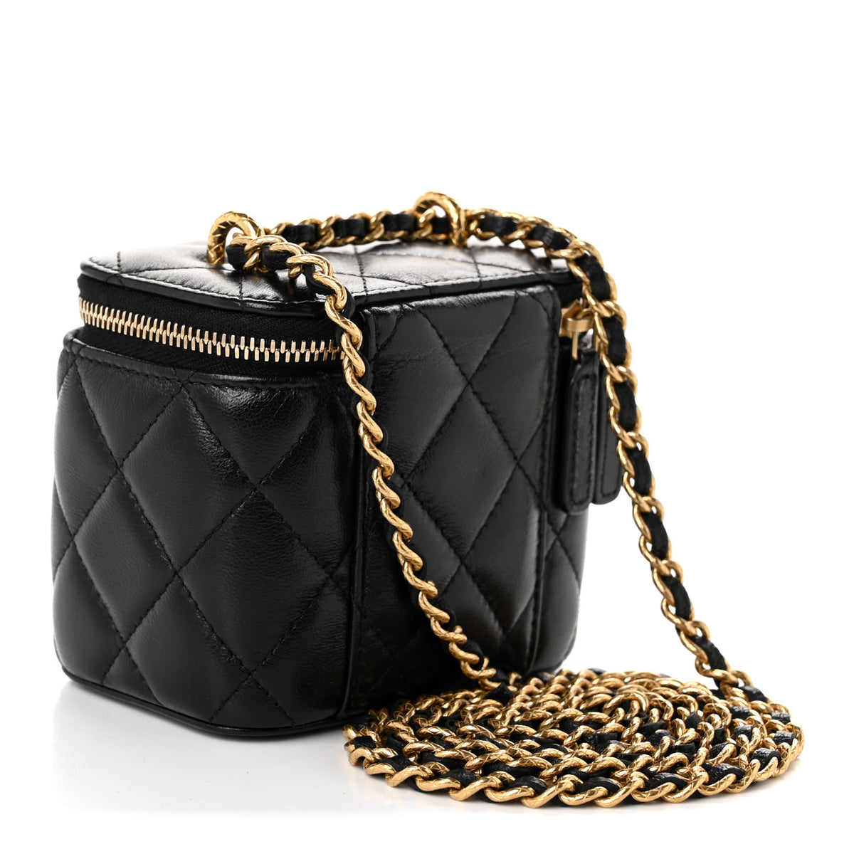 Chanel Shiny Lambskin Quilted CC Mini Vanity Case With Chain Black 3 of 10