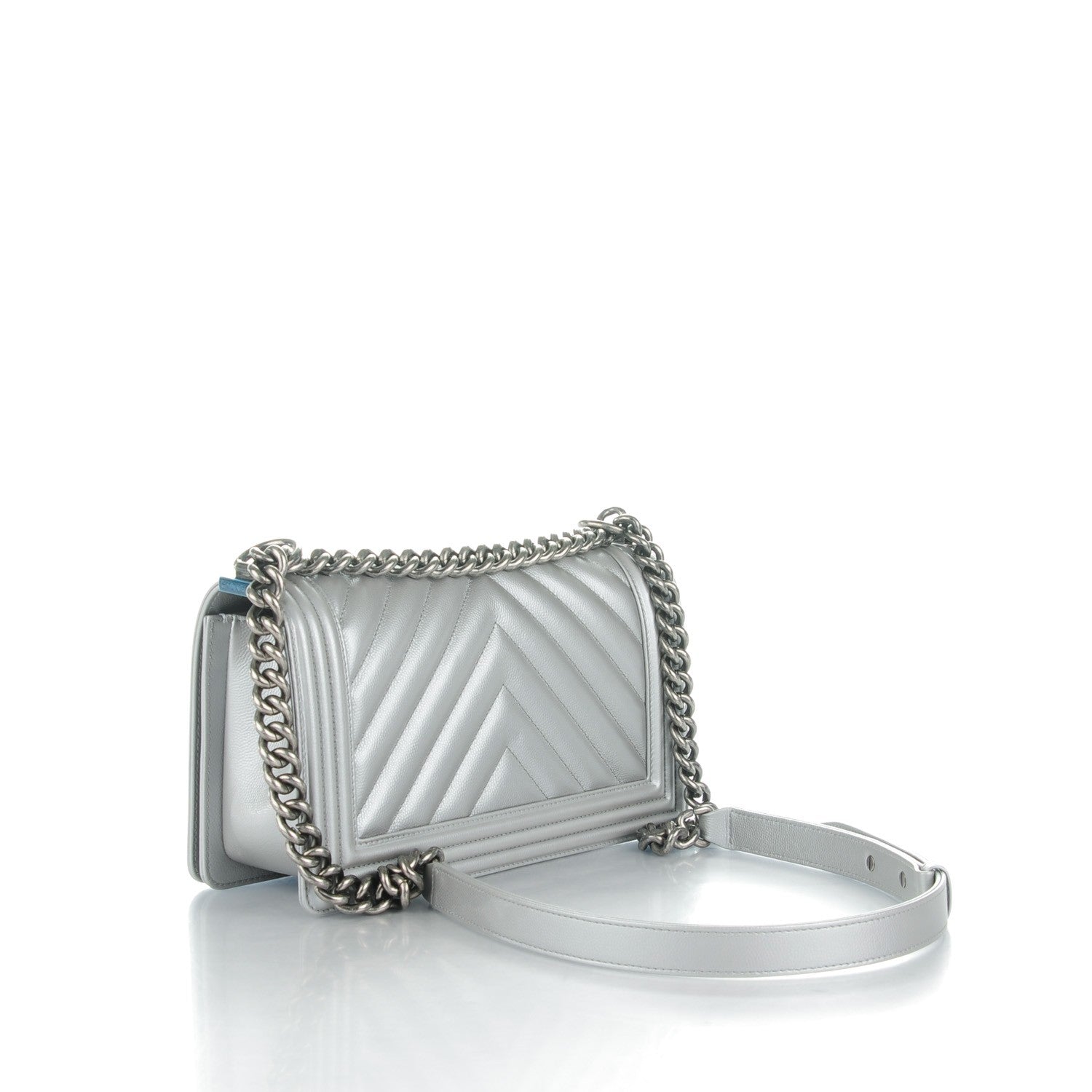 Chanel Metallic Caviar Chevron Medium Boy Flap Silver 3 of 8