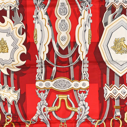Hermes Silk Brides Et Destin Scarf 90 Rouge Gris Argent White 3 of 3