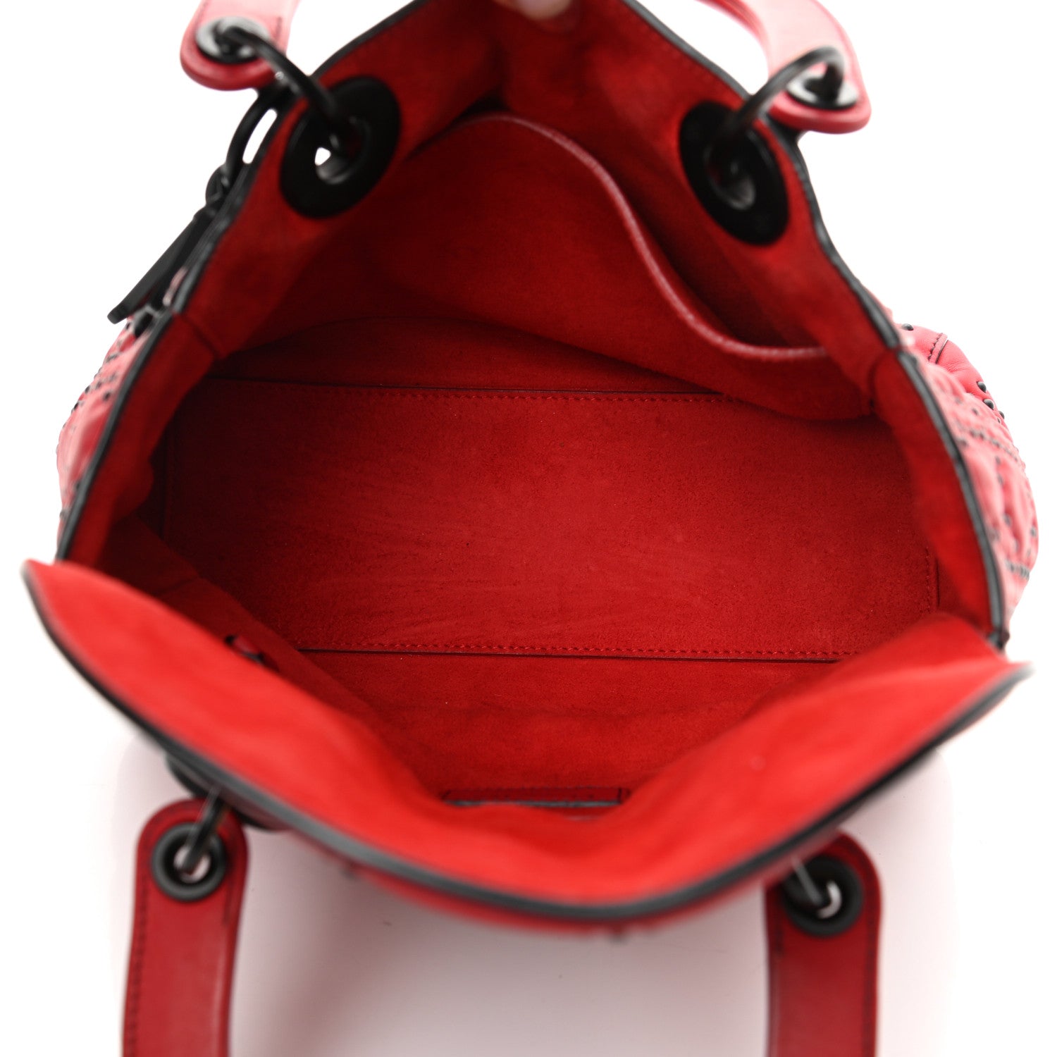 Christian Dior Lambskin Cannage Studded Medium Supple Lady Dior Red Black 5 of 17