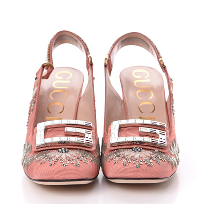 Gucci Moire Fabric Eyes Crystal Square G Madelyn Slingbacks 41 New Blush 2 of 10