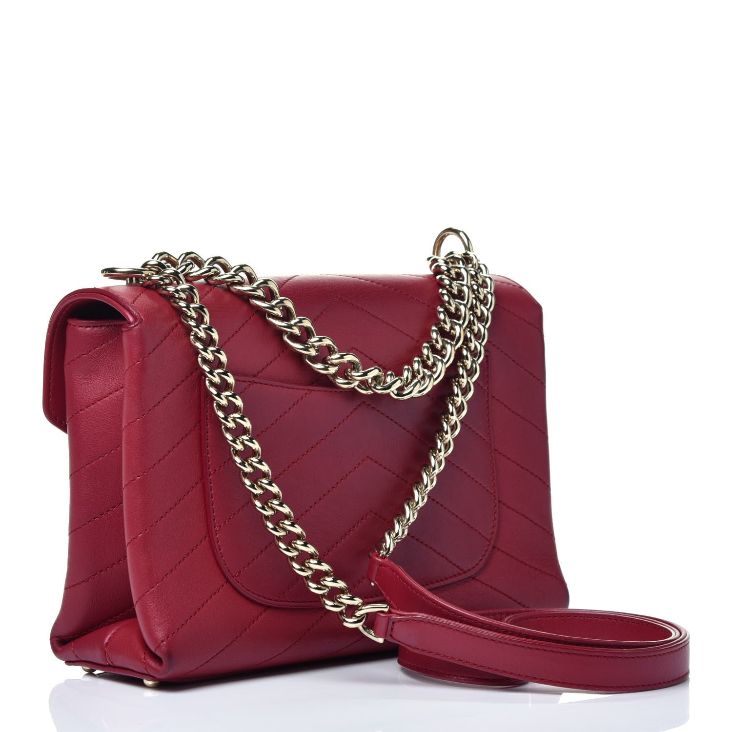 Chanel Calfskin Chevron Stitched Small Coco Flap Bag Red 4 of 10