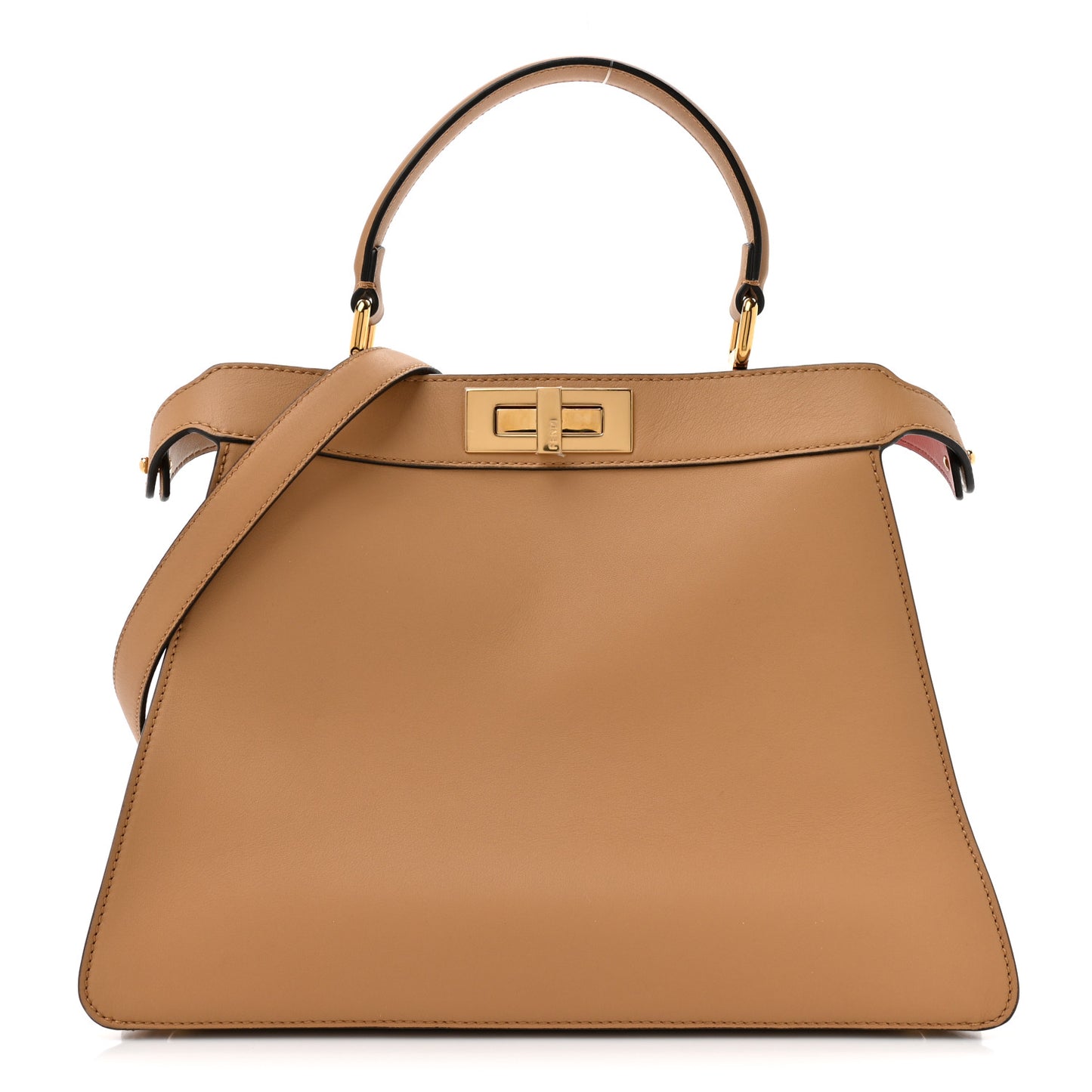 Vitello Seta Nappa FF Striped Embossed Medium Peekaboo I SEE U Satchel Miele Scuro Multicolor