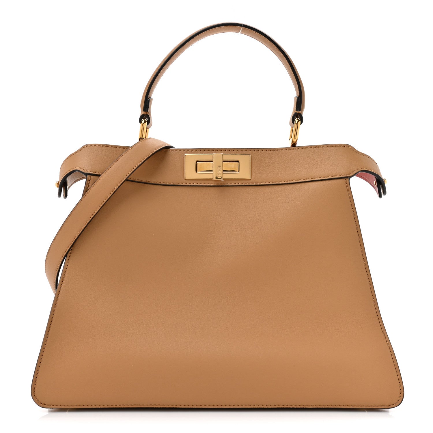Fendi Vitello Seta Nappa FF Striped Embossed Medium Peekaboo I SEE U Satchel Miele Scuro Multicolor 1 of 16