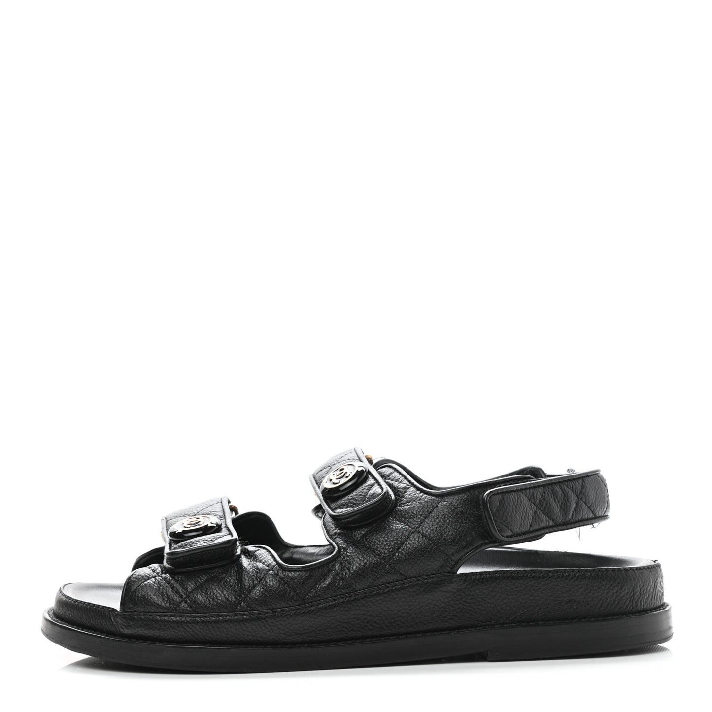 Grained Calfskin Velcro Dad Sandals 38 Black