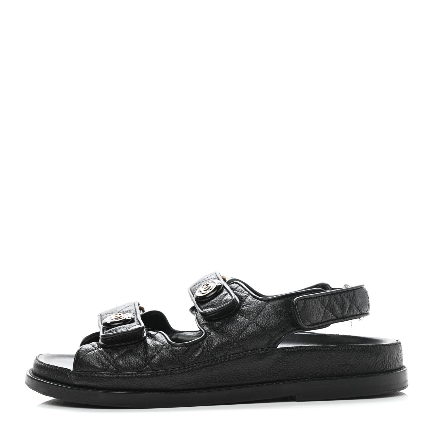 Chanel Grained Calfskin Velcro Dad Sandals 38 Black 1 of 10