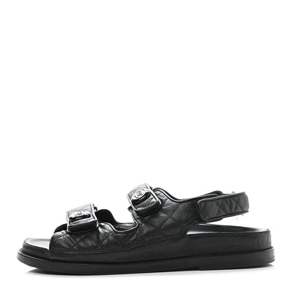 Chanel Grained Calfskin Velcro Dad Sandals 38 Black 1 of 10