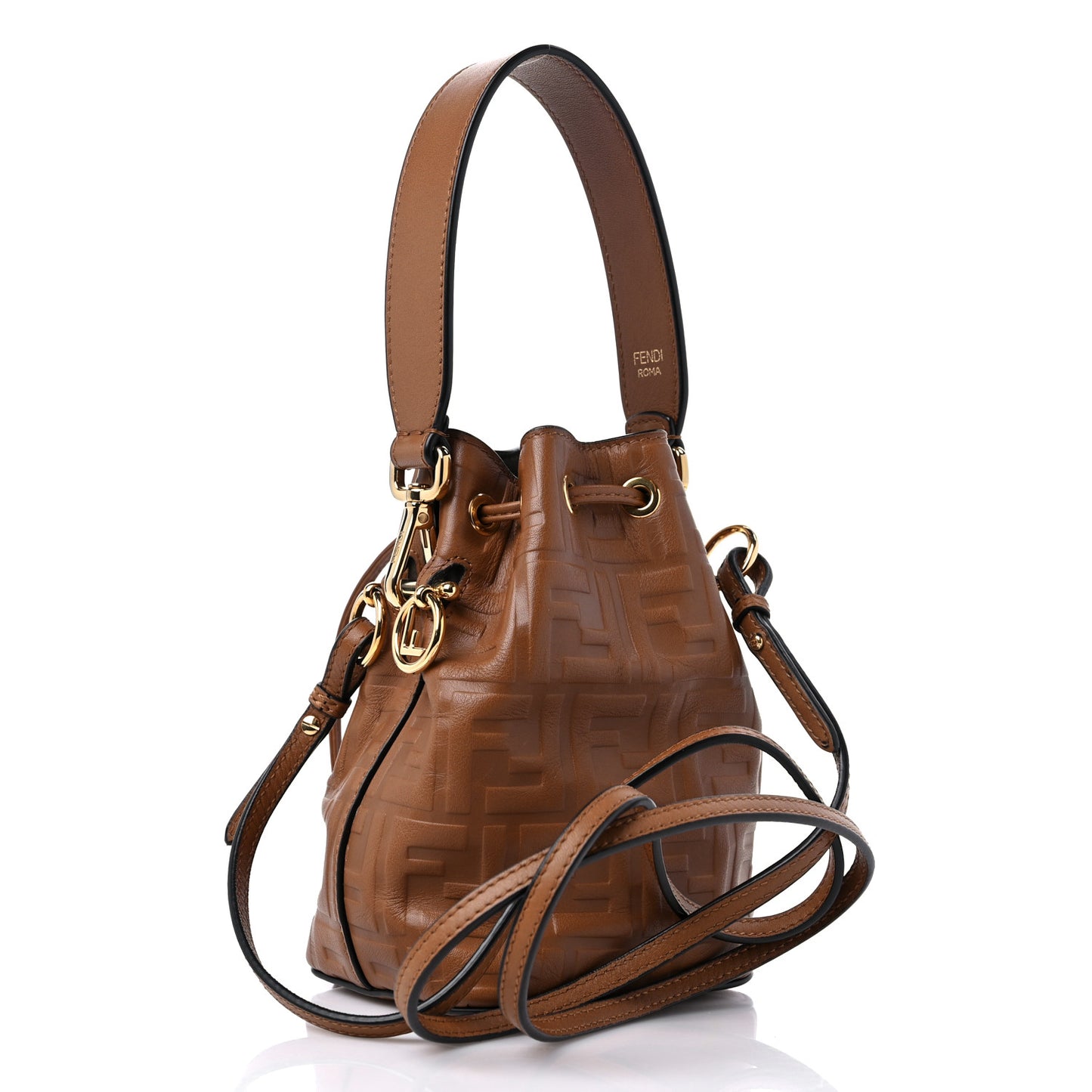 Vitello Cristallo Nature F is Fendi FF 1974 Embossed Mini Mon Tresor Bucket Bag Cuoio