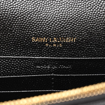 Saint Laurent Grain De Poudre Matelasse Chevron Monogram Envelope Chain Wallet Black 6 of 11