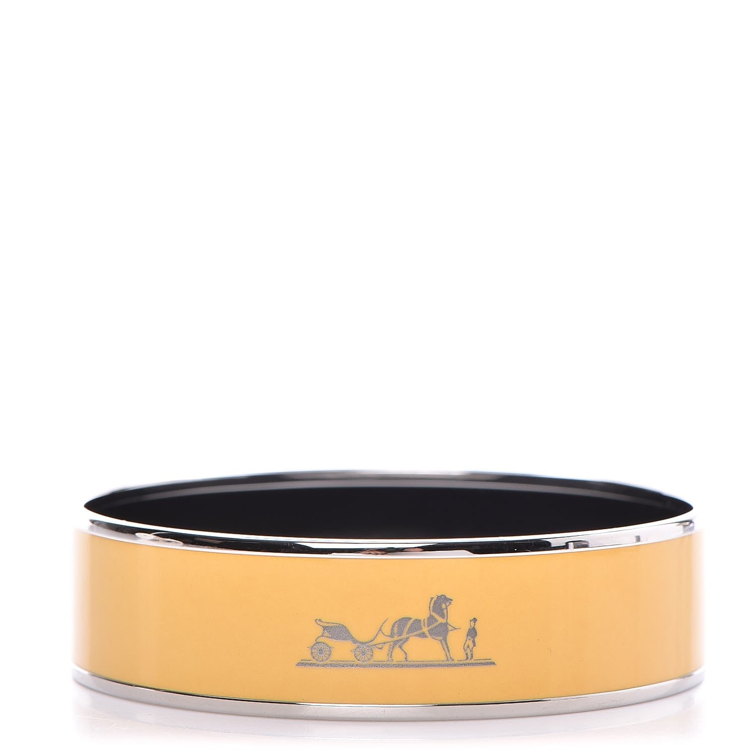 Hermes Enamel Printed Wide Caleche Bracelet 70 Jaune De Mars 1 of 5