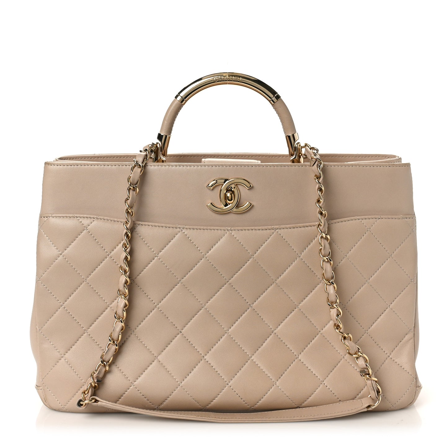Lambskin Large Carry Chic Shopping Tote Beige