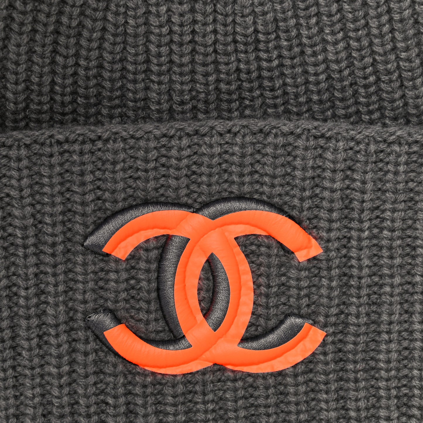Wool Cashmere CC Beanie Hat Grey Orange
