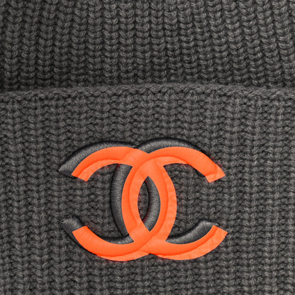 Chanel Wool Cashmere CC Beanie Hat Grey Orange 8 of 9