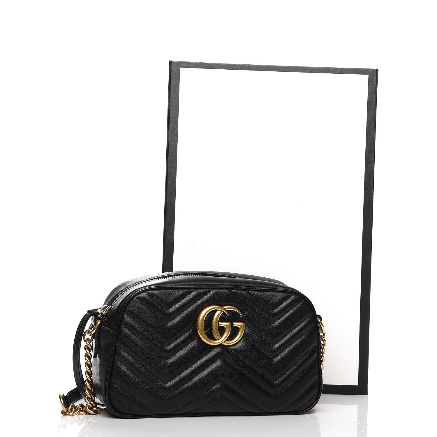 Gucci Calfskin Matelasse Small GG Marmont Chain Shoulder Bag Black 8 of 8