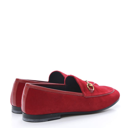 Gucci Velvet Horsebit Womens Jordaan Loafers 35 Hibiscus Red 4 of 9