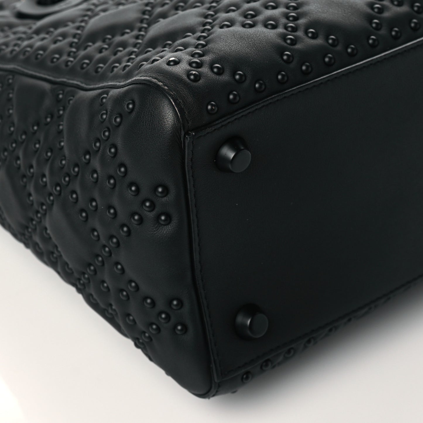 Calfskin Cannage Studded Medium Supple Lady Dior Black