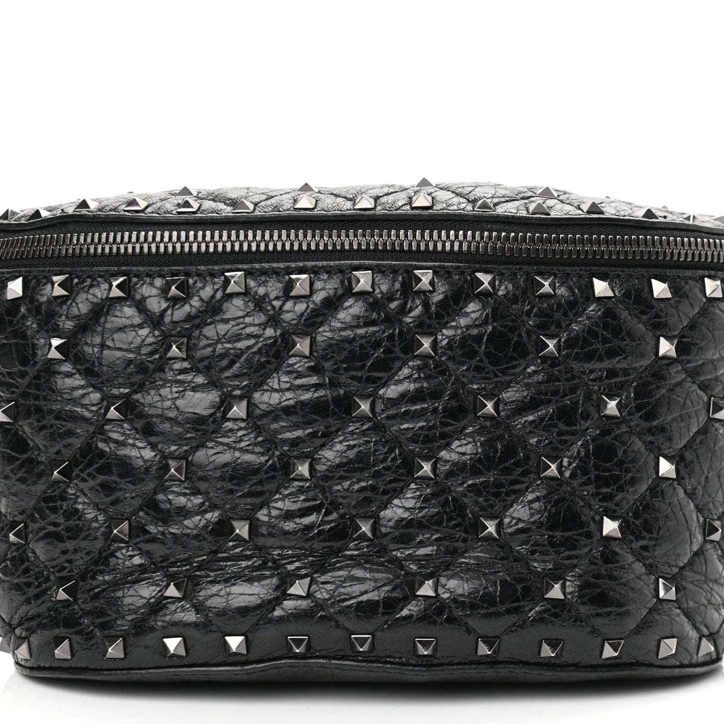 Craquele Nappa Rockstud Spike Belt Bag 80 Black