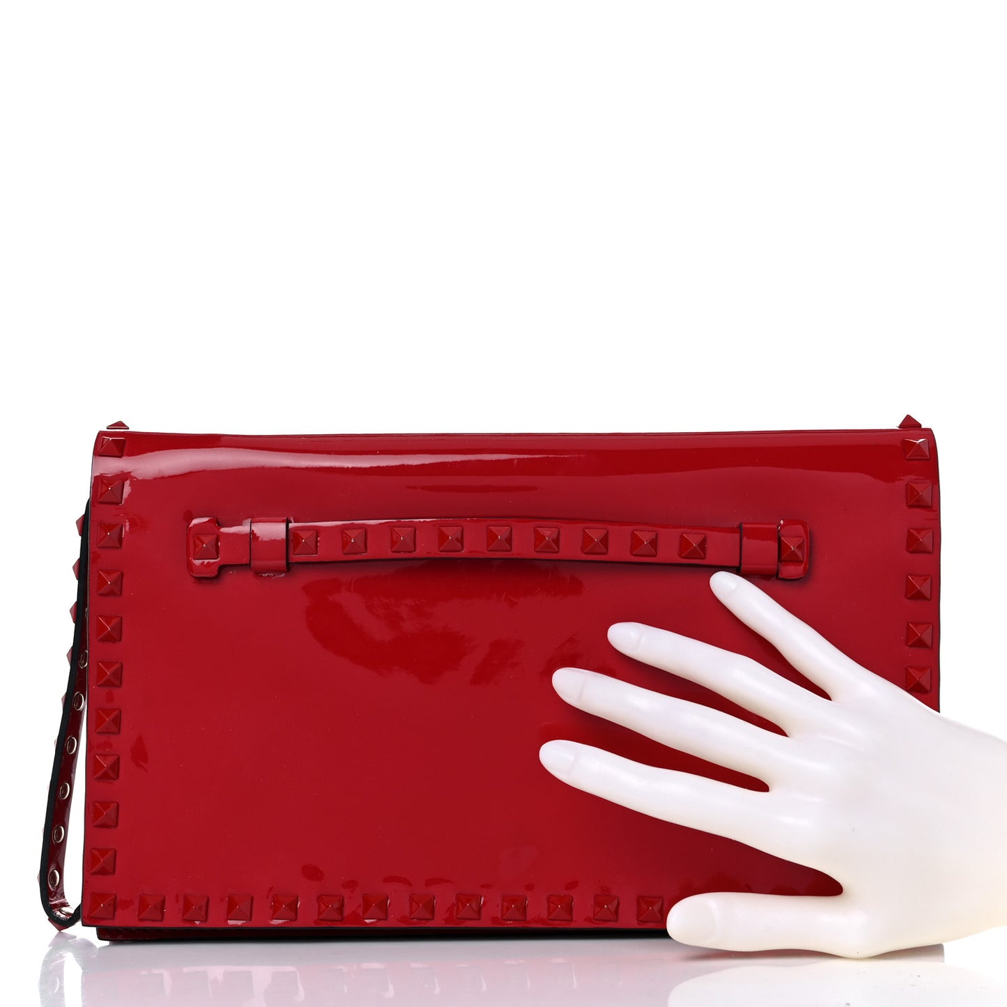 Patent Monochrome Rockstud Wristlet Clutch Rosso Valentino