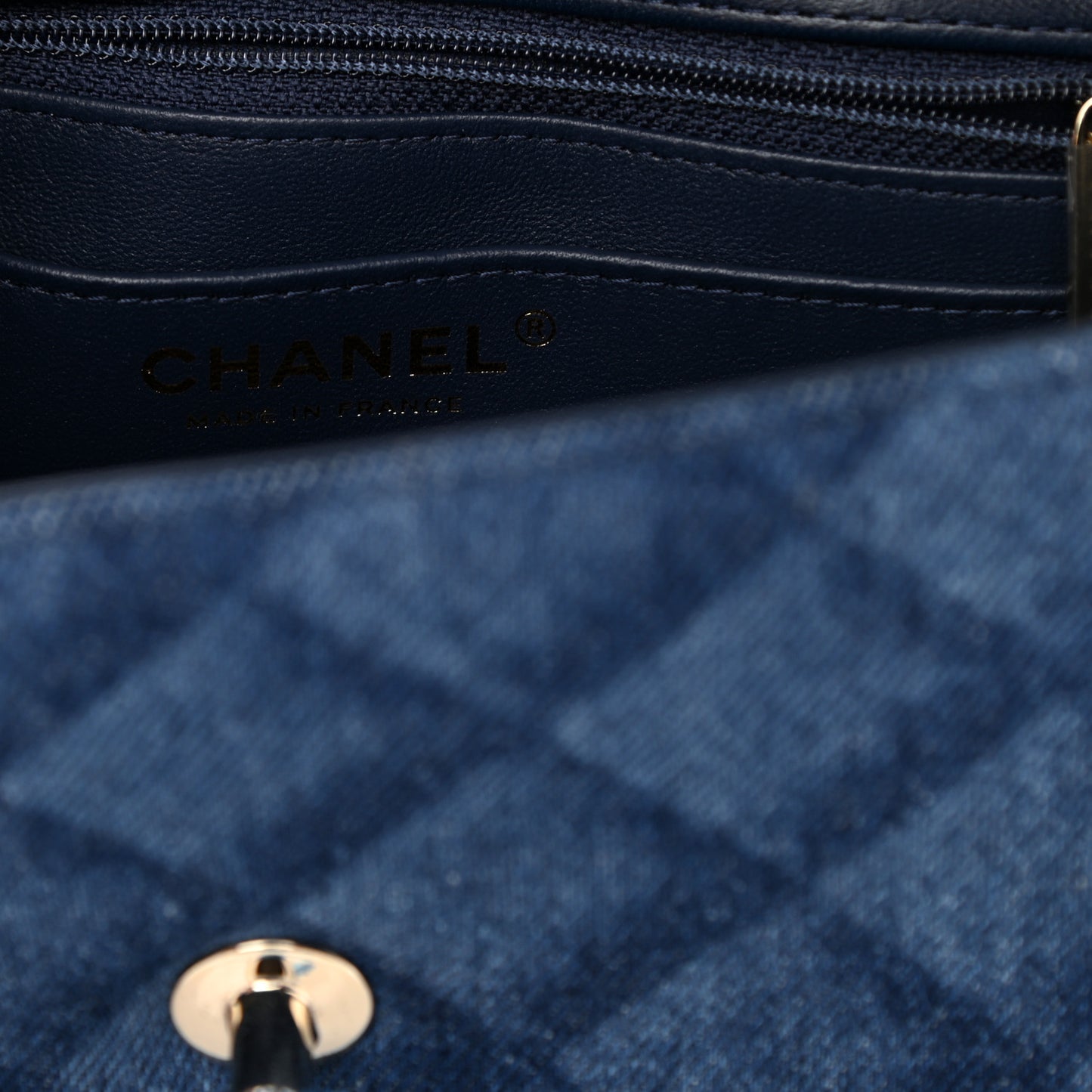 Printed Denim Quilted Mini Rectangular Flap Dark Blue