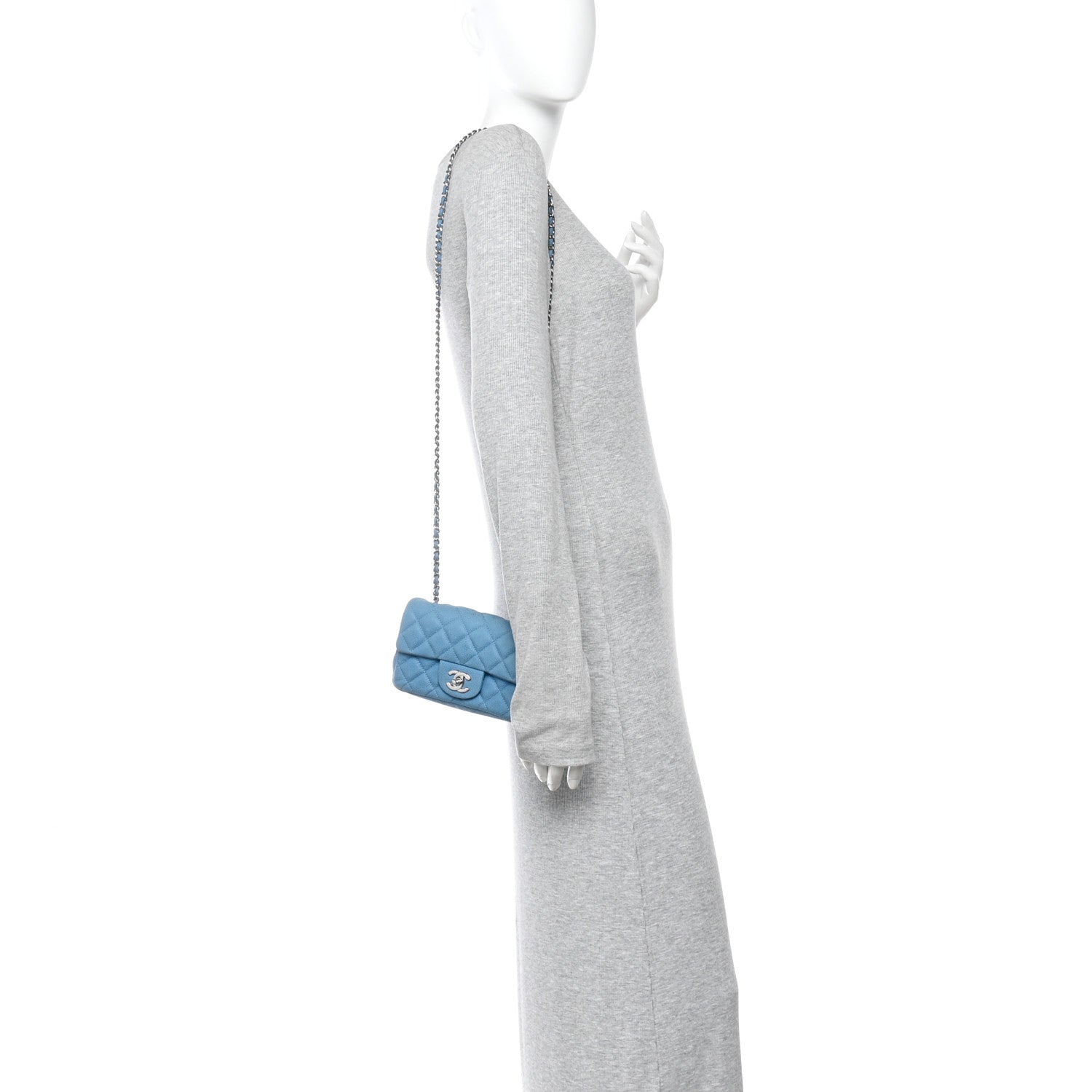 Chanel Iridescent Caviar Quilted Extra Mini Flap Light Blue 2 of 13