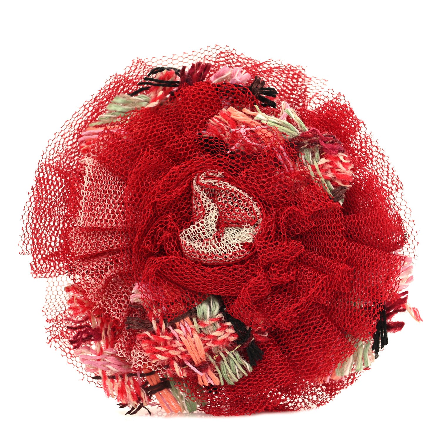 Chanel Tweed Camellia Pin Brooch Red Multicolor 1 of 3