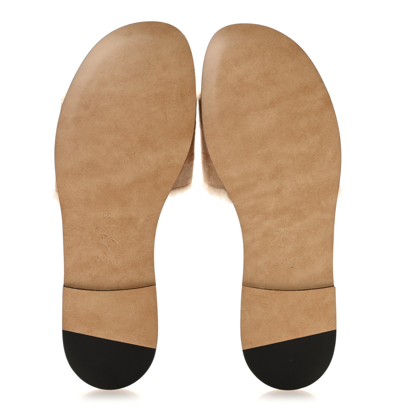 Suede Goatskin Shearling Embroidered Dway Slide Sandals 38 Cookie