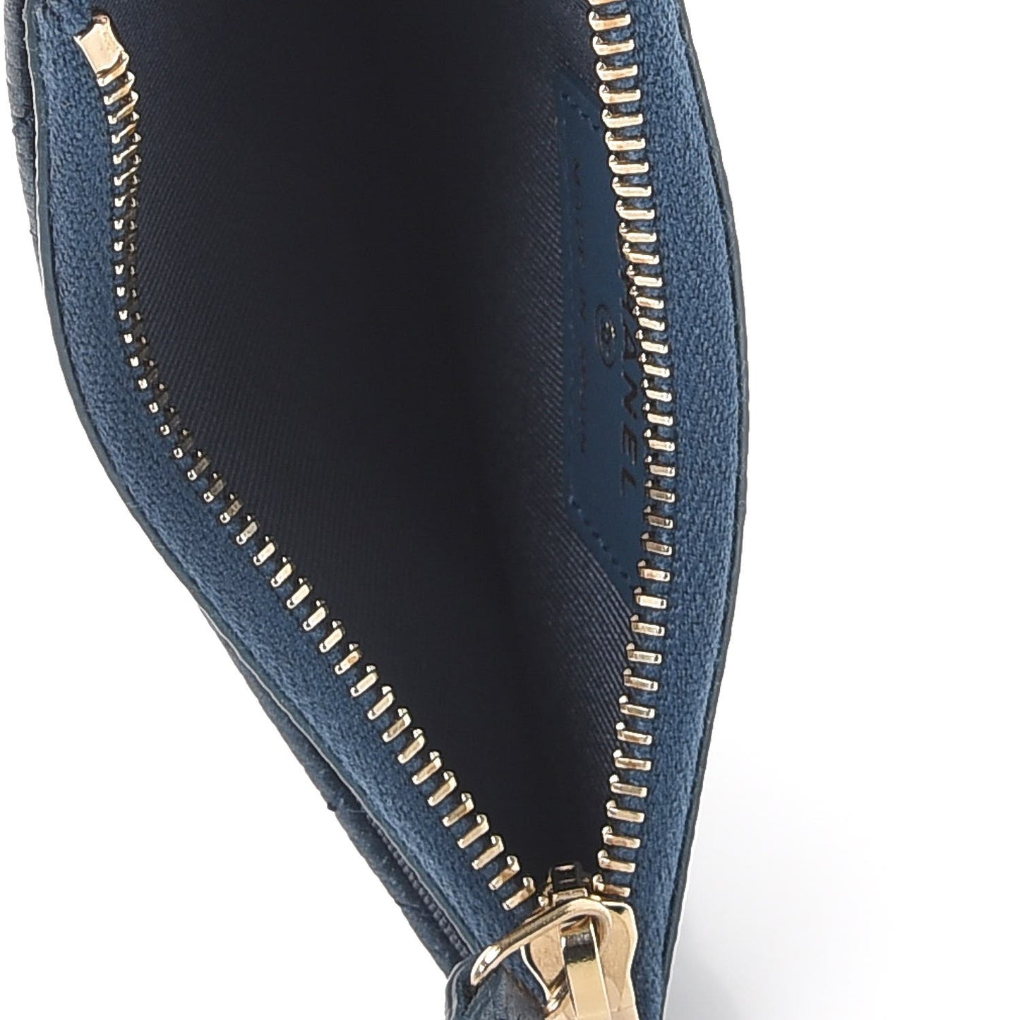 Metallic Caviar Quilted CC Zip Card Holder Dark Blue