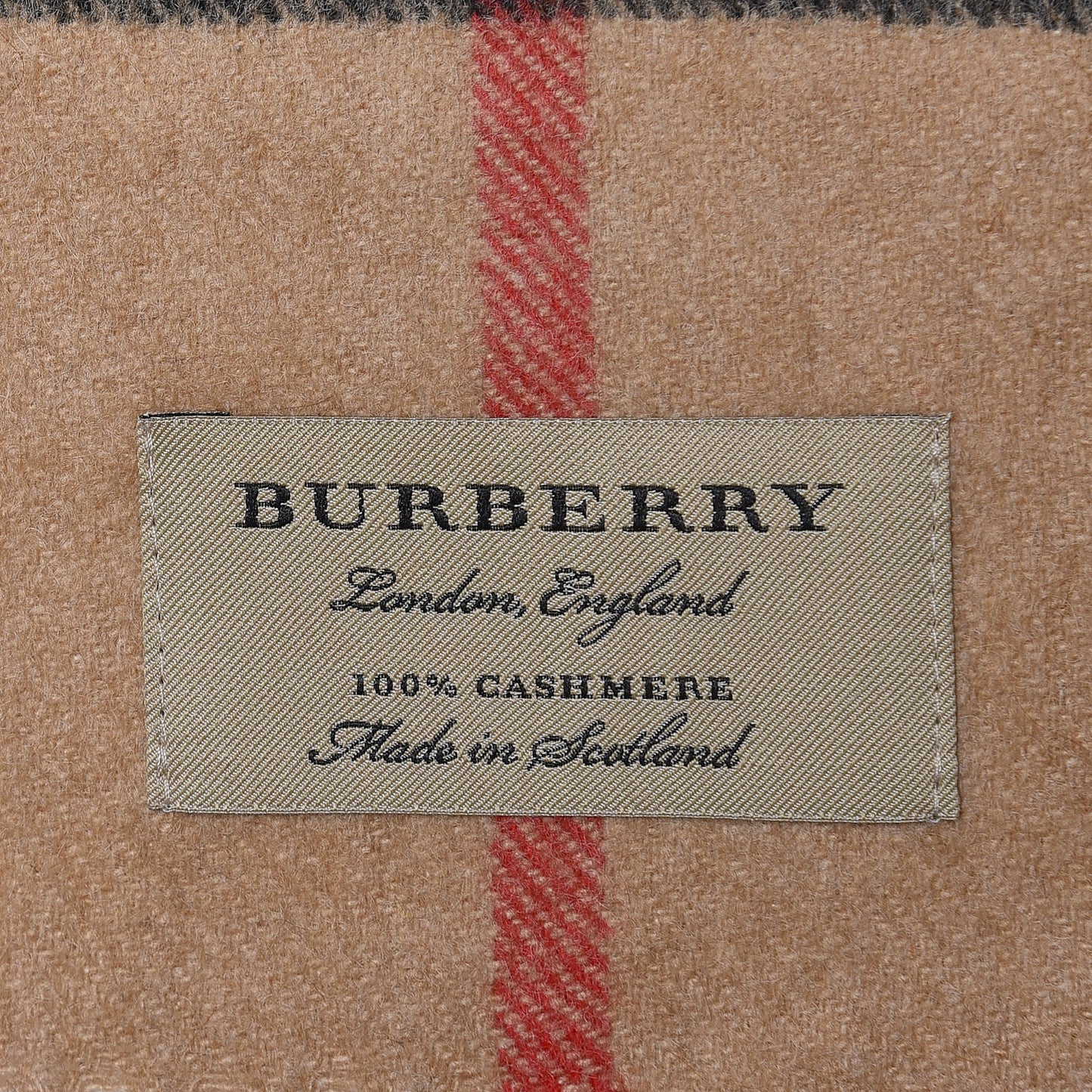 Cashmere Giant Check Fringe Scarf Camel