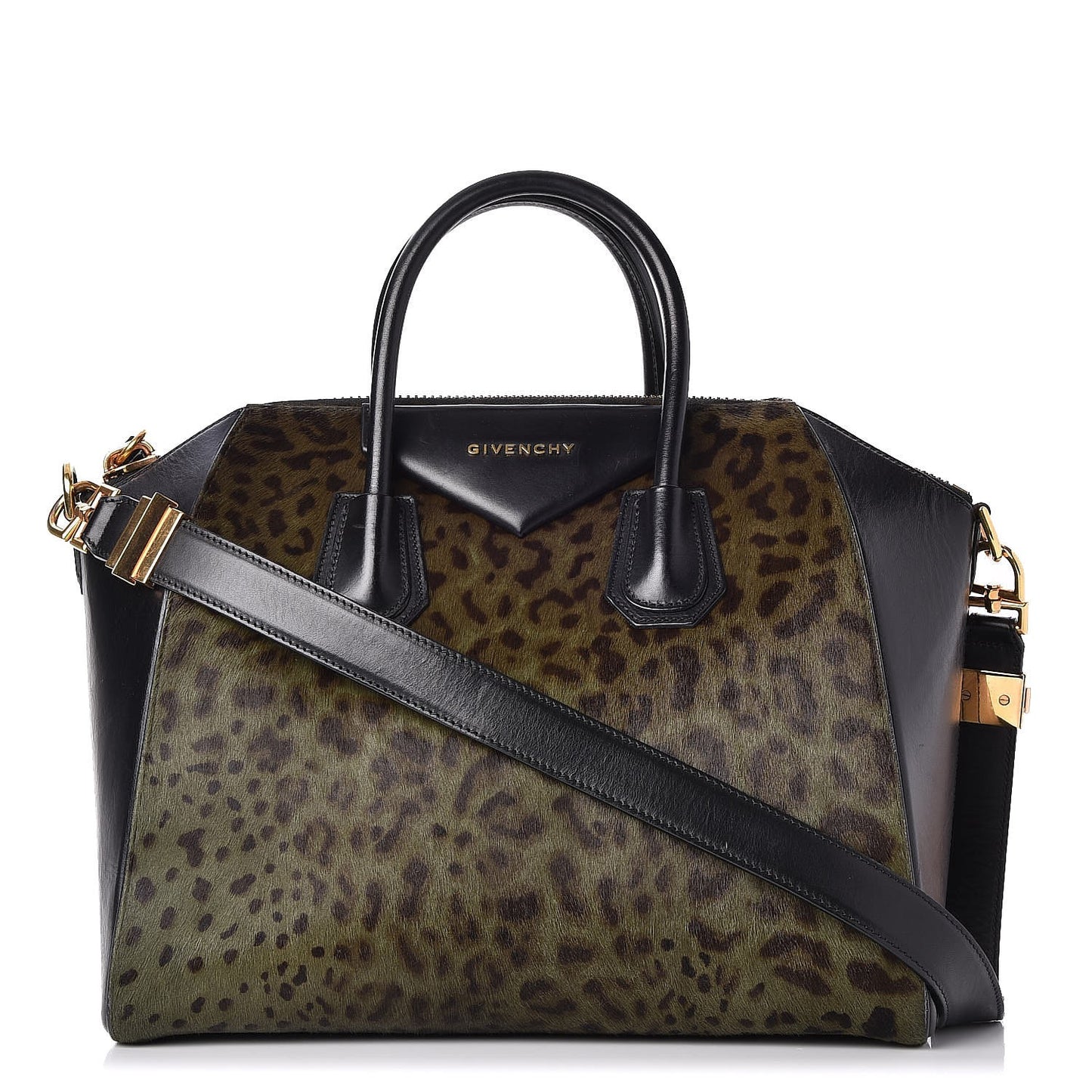 Calf Hair Smooth Calfskin Leopard Print Medium Antigona Black