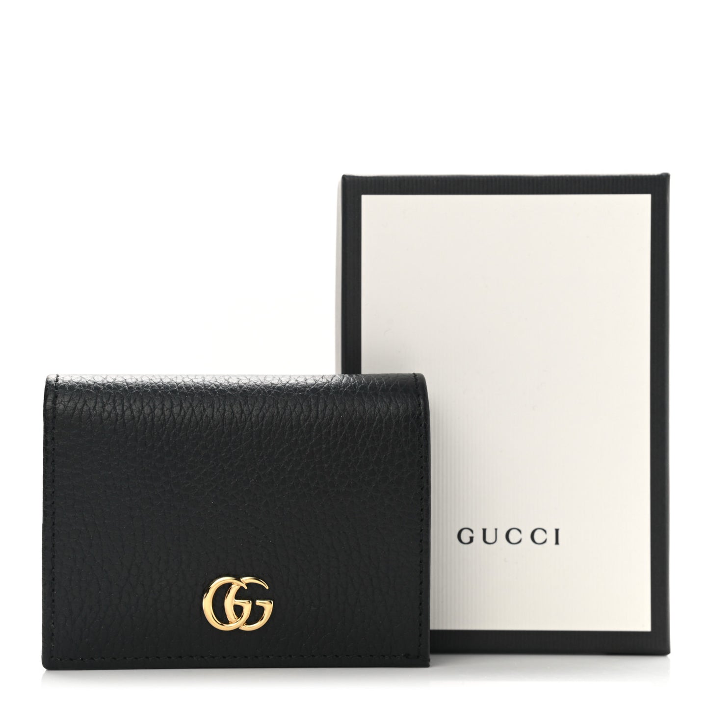 Pebbled Calfskin GG Marmont Card Case Black
