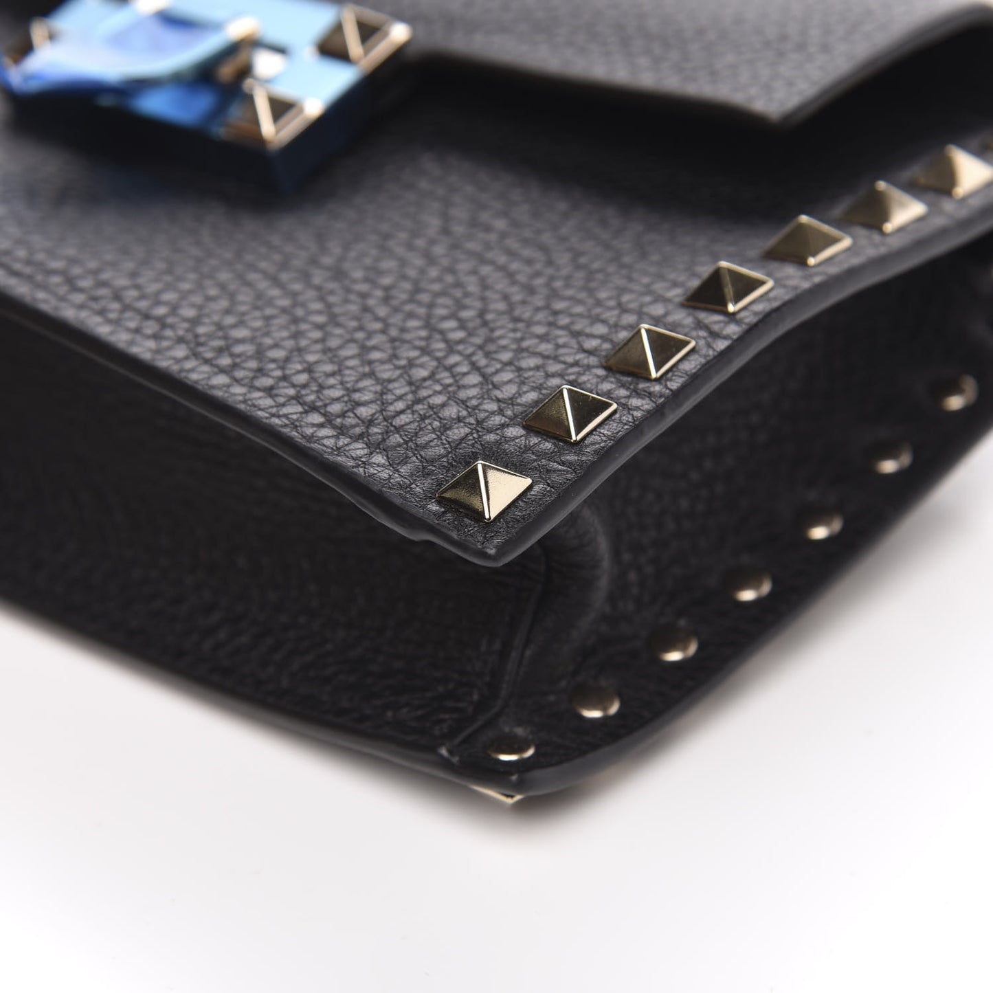 Pebbled Calfskin Small Rockstud Overlay Flap Shoulder Bag Black