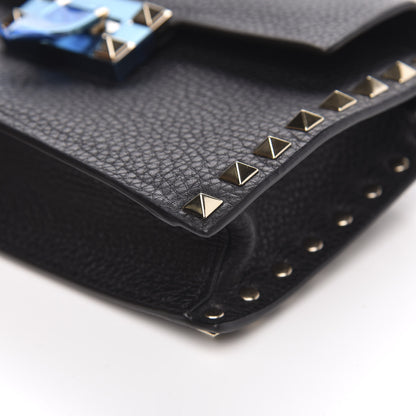 Valentino Garavani Pebbled Calfskin Small Rockstud Overlay Flap Shoulder Bag Black 8 of 9
