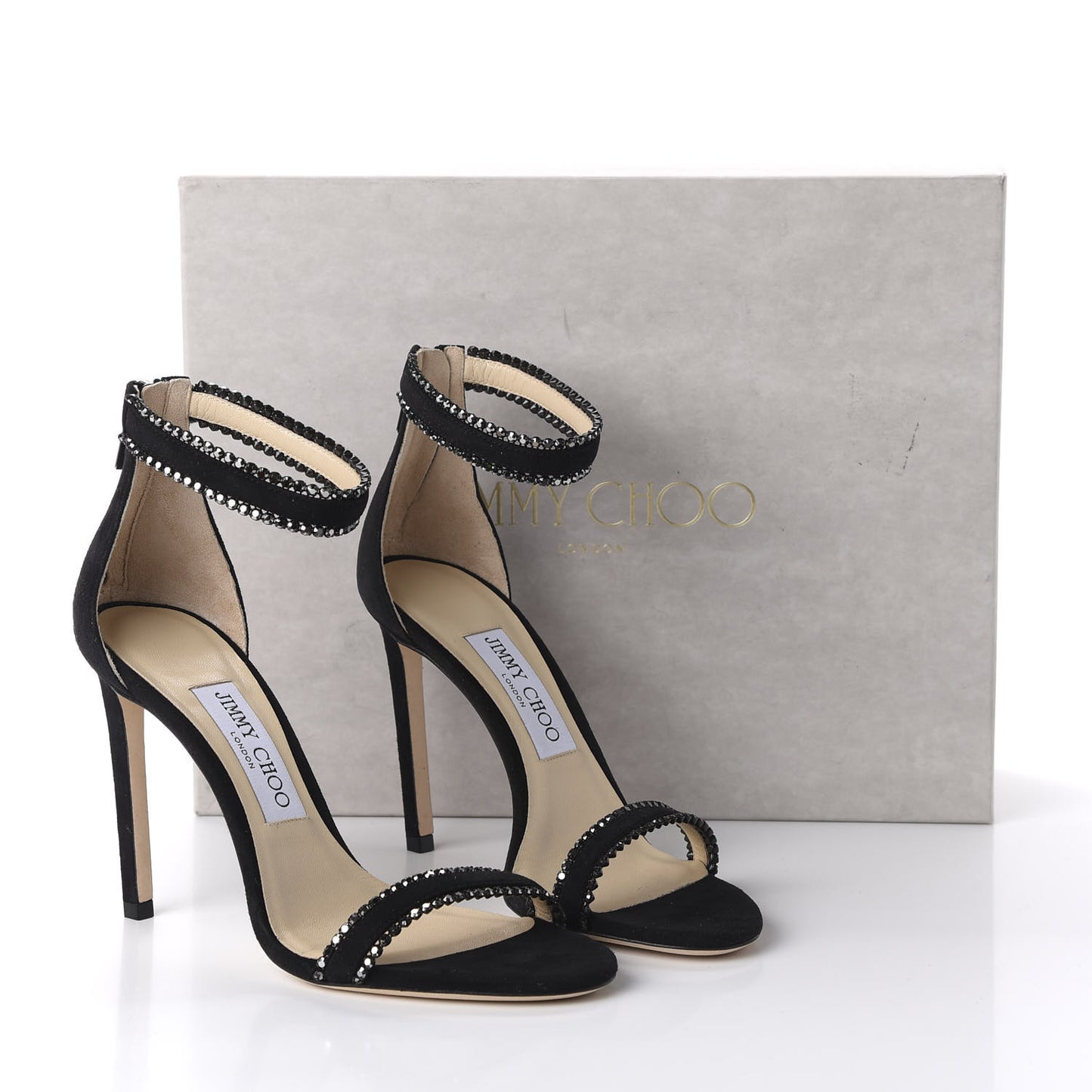 Suede Jewel Dochas 100 Open Toe Sandals 37 Black