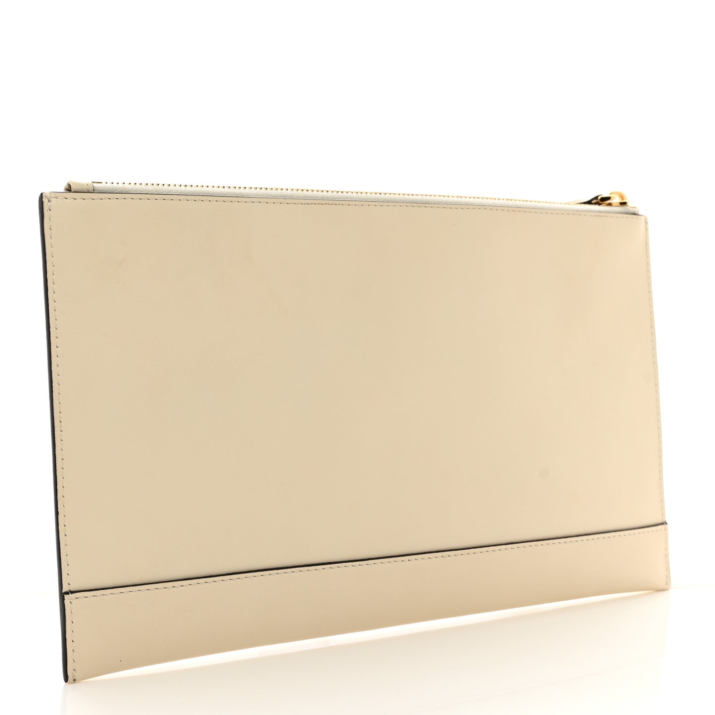 Vitello King Logo Embossed Medium Flat Pouch White Ice